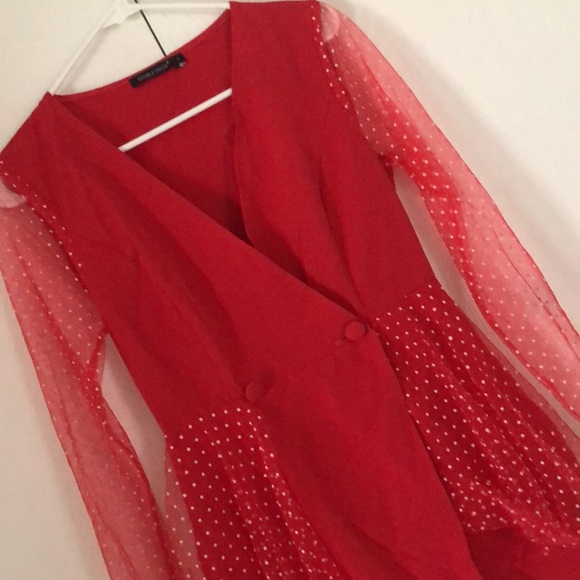 Woman’s Christmas bodycon fall feminine red polkadot dress - Picture 14 of 14